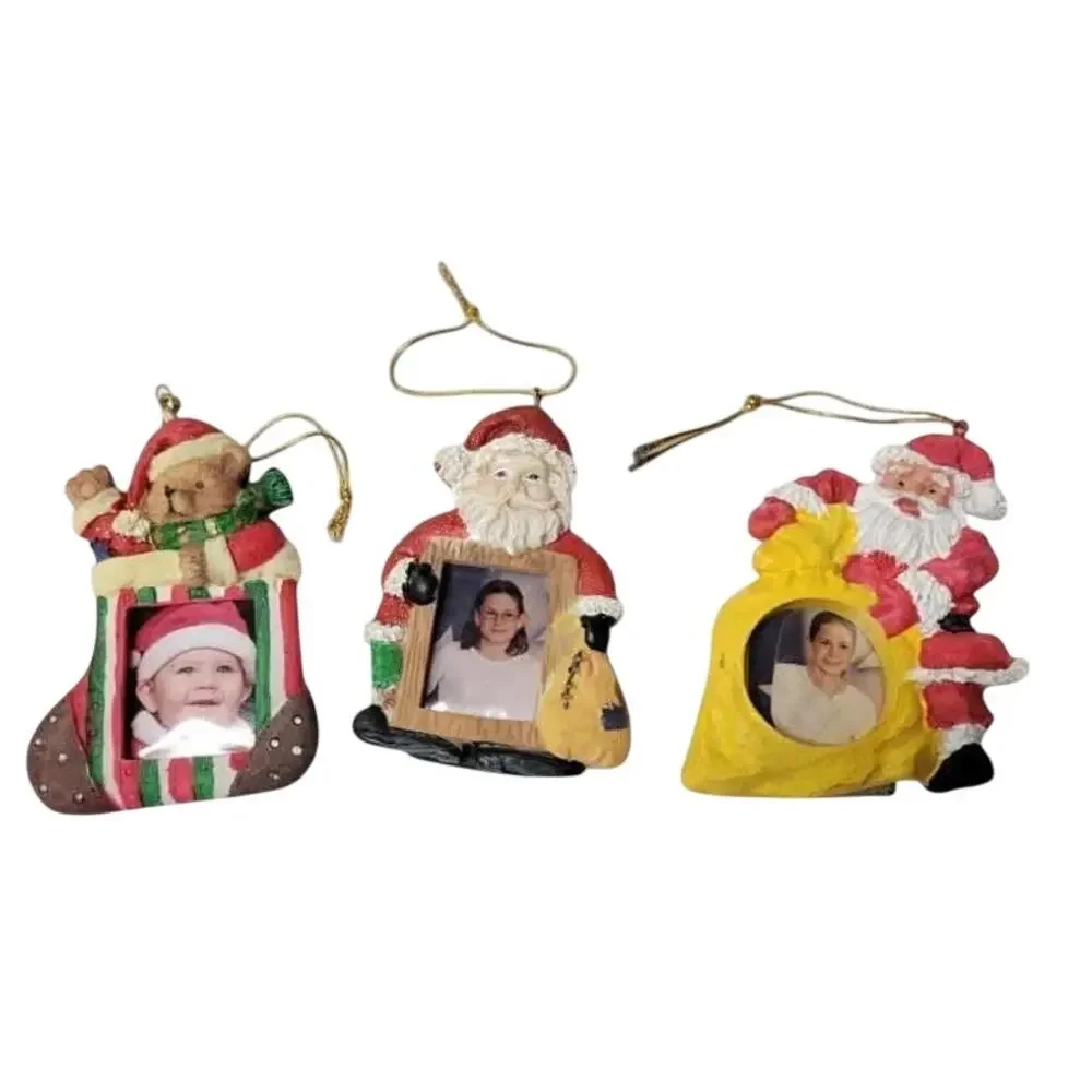 🎅 Vintage Santa Photo Frame Ornaments Lot 3 Resin Y2K Christmas Tree Decor